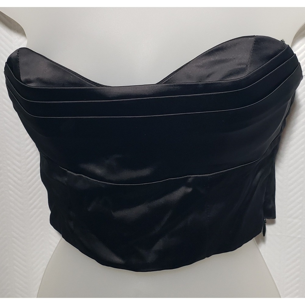 Show Po Solena Women's Dressy Tailored Bandeau Top w/ Zipper Size 0 Black Satin